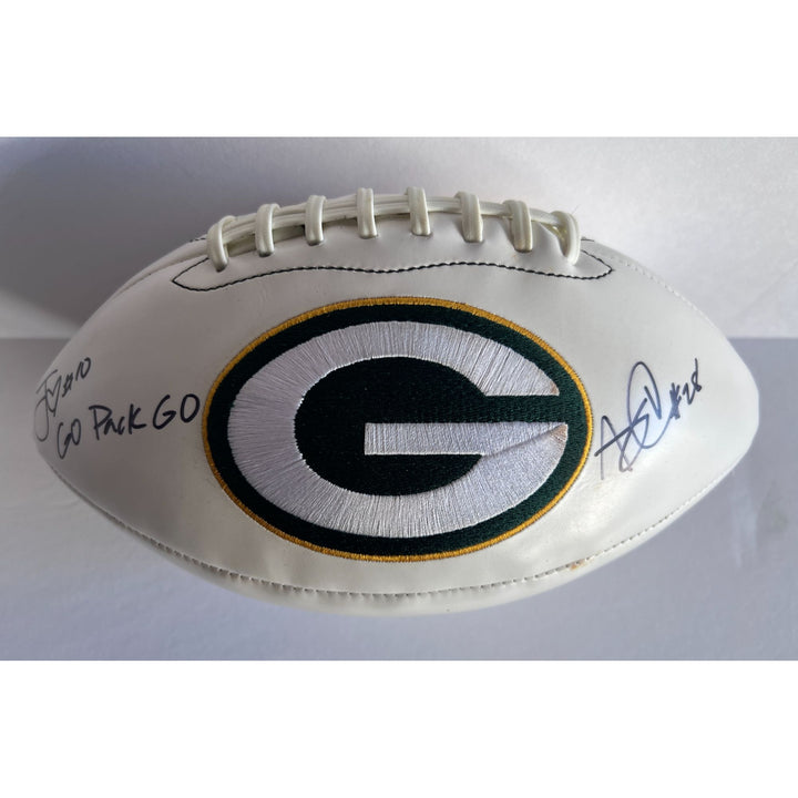 Green Bay Packers Jordan Love and Aaron Jones logo full size football signed with proof