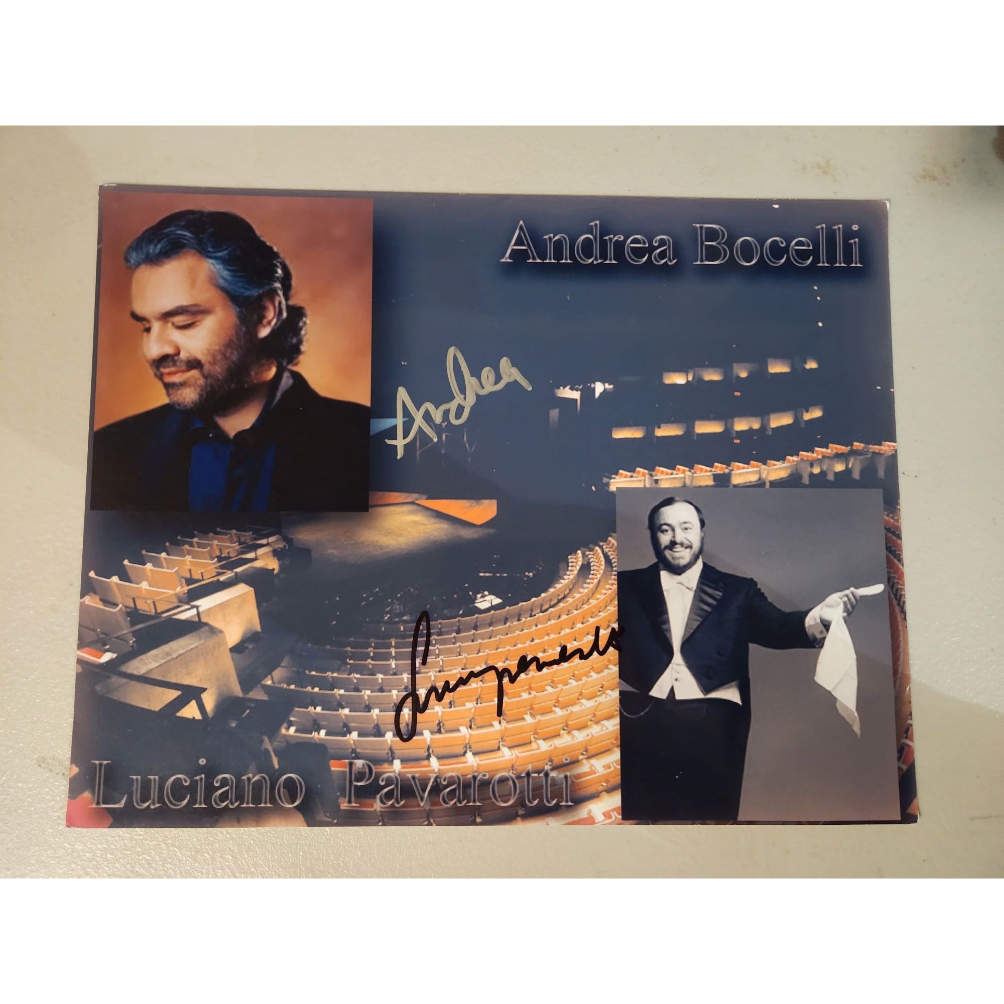 Andrea Bocelli Luciano Pavarotti 8x10 photo sign with proof