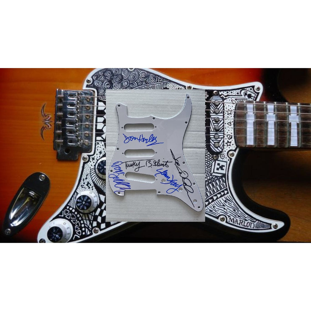 The Eagles Don Henley Glenn Frey Joe Walsh Timothy B Schmidt Don Felder Fender Stratocaster electric guitar pickguard signed with proof