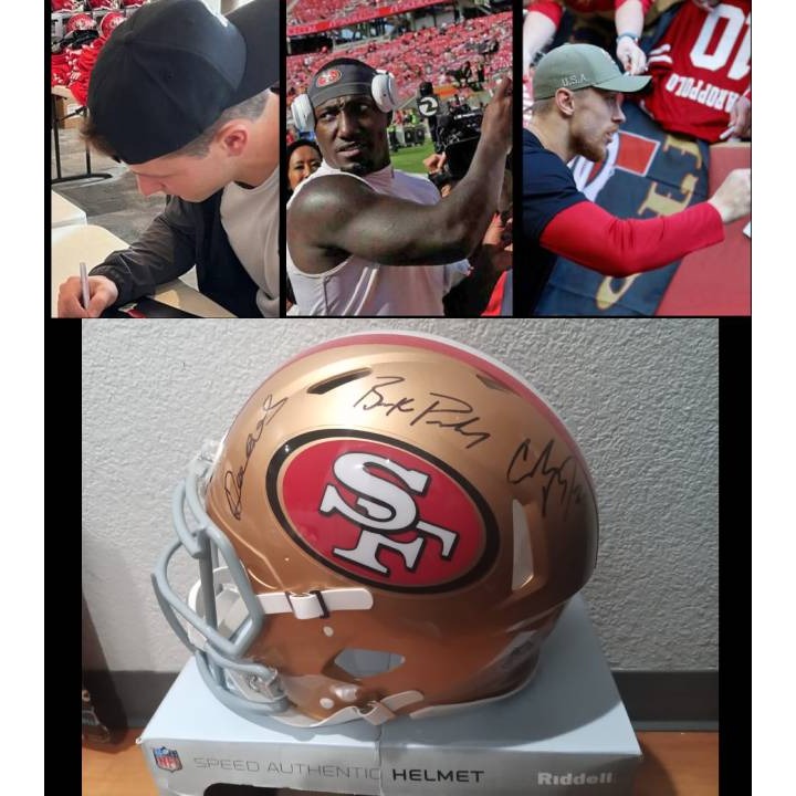 Christian McCaffrey Deebo Samuel Brock Purdy San Francisco 49ers Riddell Speed game model helmet signed with proof