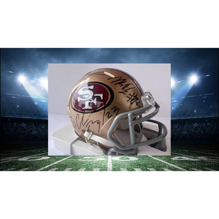 San Francisco 49ers Deebo Samuel Fred Warner George Kittle Christian McCaffrey Brock Purdy mini helmet signed with proof