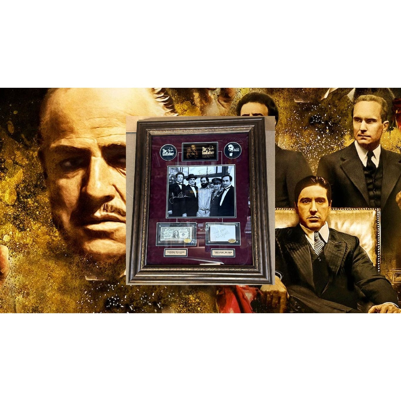 The Godfather Marlon Brando Francis Ford Coppola James Caan Al Pacino John Cazale 11x14 photo signed with proof and Museum quality frame