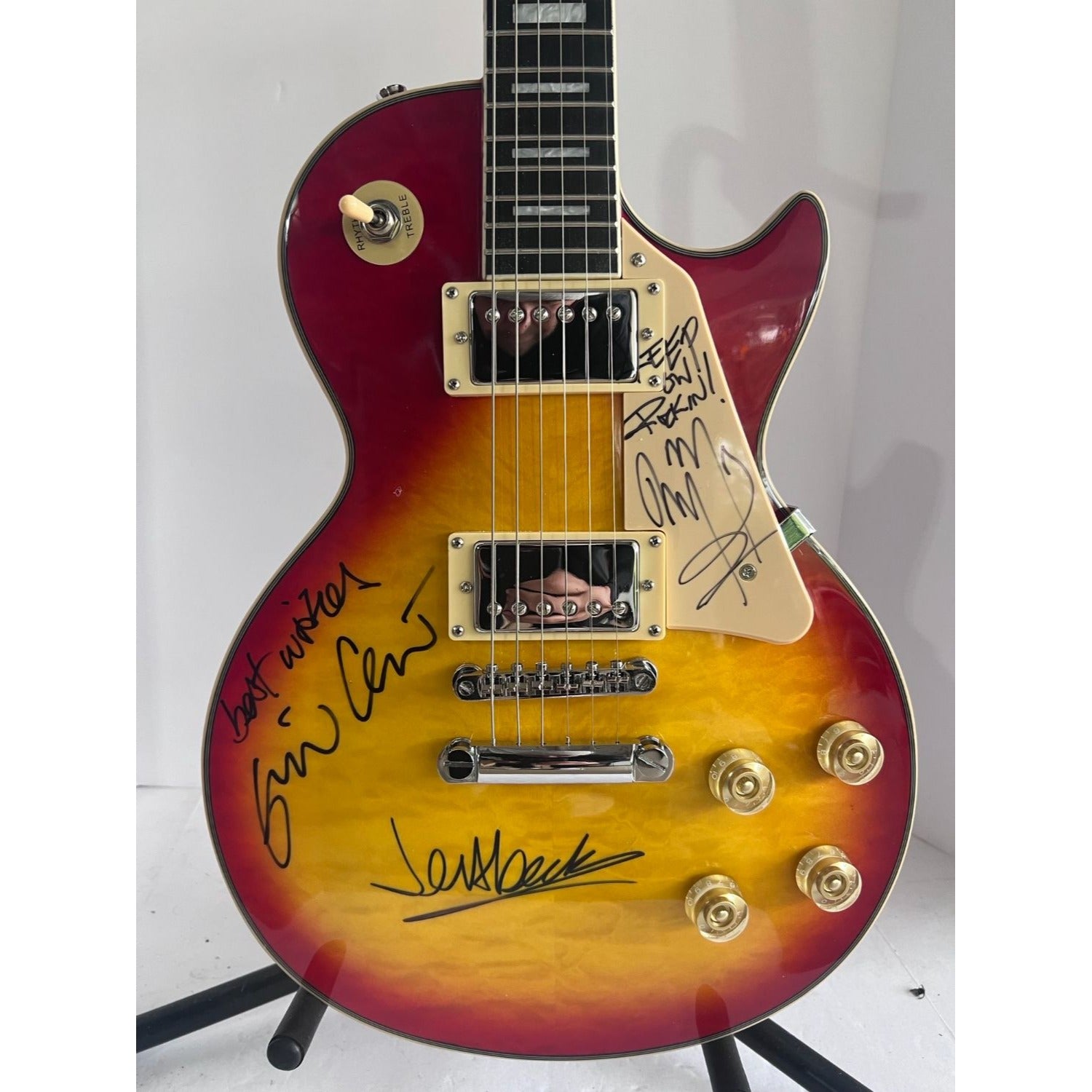 Jimmy Page Jeff Beck Eric Clapton incredible Les Paul electric guitar signed with proof