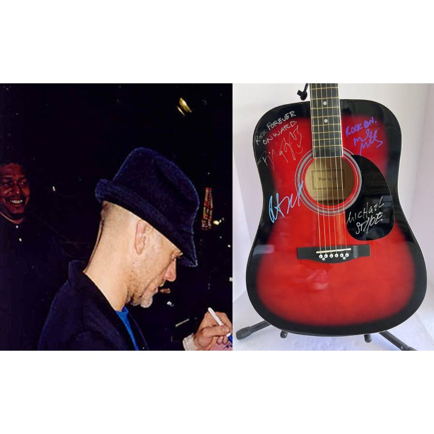 R.E.M Michael Stripe, Bill Berry, Mike Mills, Peter Buck full size 39' Huntington acoustic signed with proof