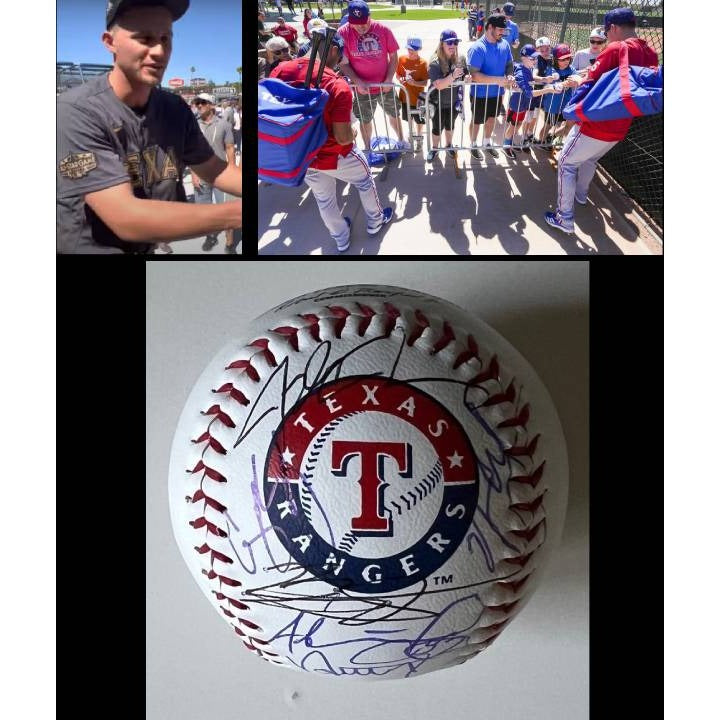 Texas Rangers Rawlings Baseball Corey Seager, Adolis Garcia, Nathaniel Lowe, Josh Jung, Marcus Semien, Natah Evoldi signed with proof