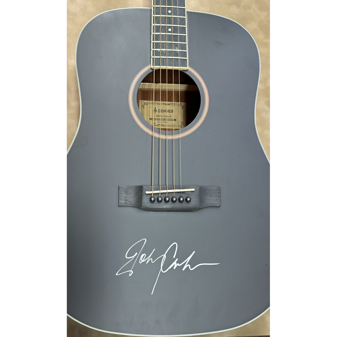 Johnny Cash full size black acoustic guitar signed and framed  with proof