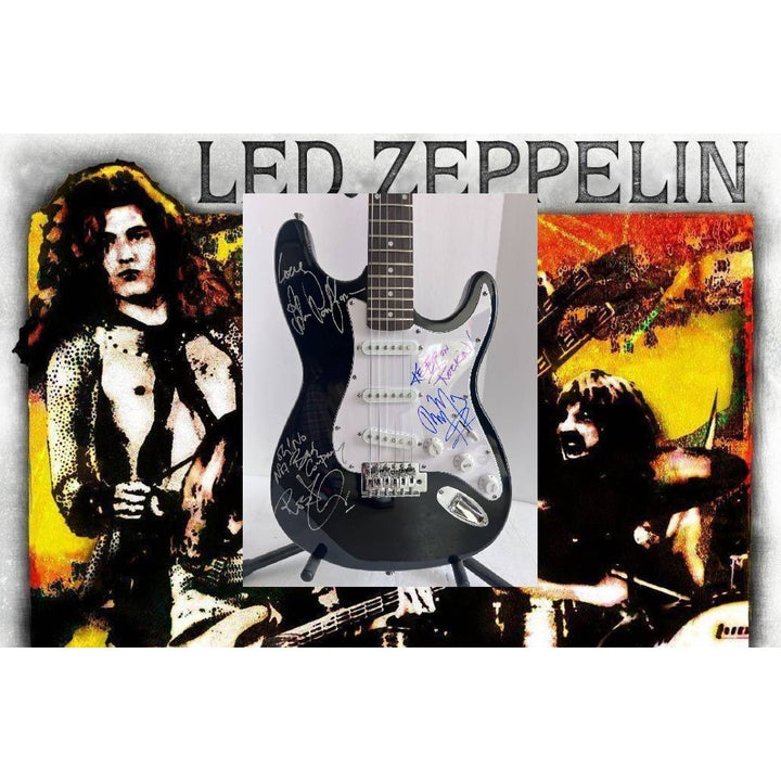 Jimmy Page Robert Plant John Paul Jones Led Zeppelin Stratocaster full size electric guitar signed with proof