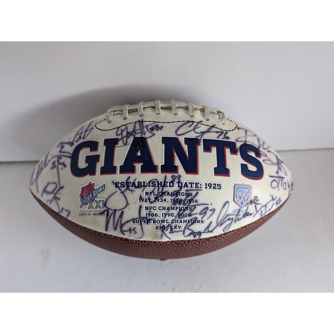 New York Giants Eli Manning Michael Strahan Tom Coughlin Super Bowl champions team signed football