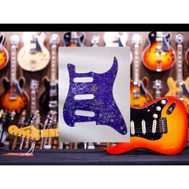 Deep Purple  Ian Paice Roger Glover Ian Gillan Don Airey  Stratocaster electric pickguard signed with proof