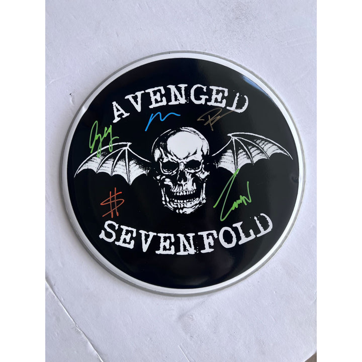 Avenged Sevenfold M. Shadows, Zacky Vengeance, Synyster Gates, Johnny Christ, Brooks Wackerman drumhead signed with proof