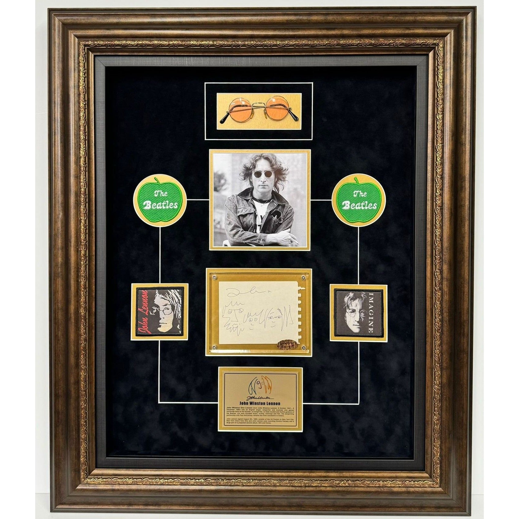 John Lennon Beatles signed and sketched with proof & museum quality frame 30x35