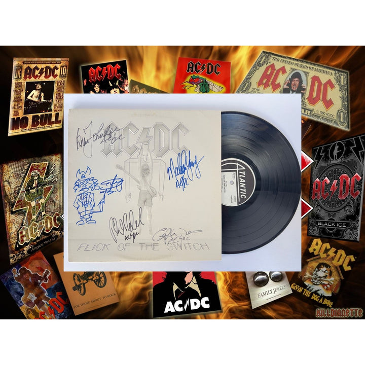 AC/DC " Flick of the Switch" Angus and Malcolm Young, Brian Johnston, Phil Rudd, & Cliff Williams original LP signed with proof