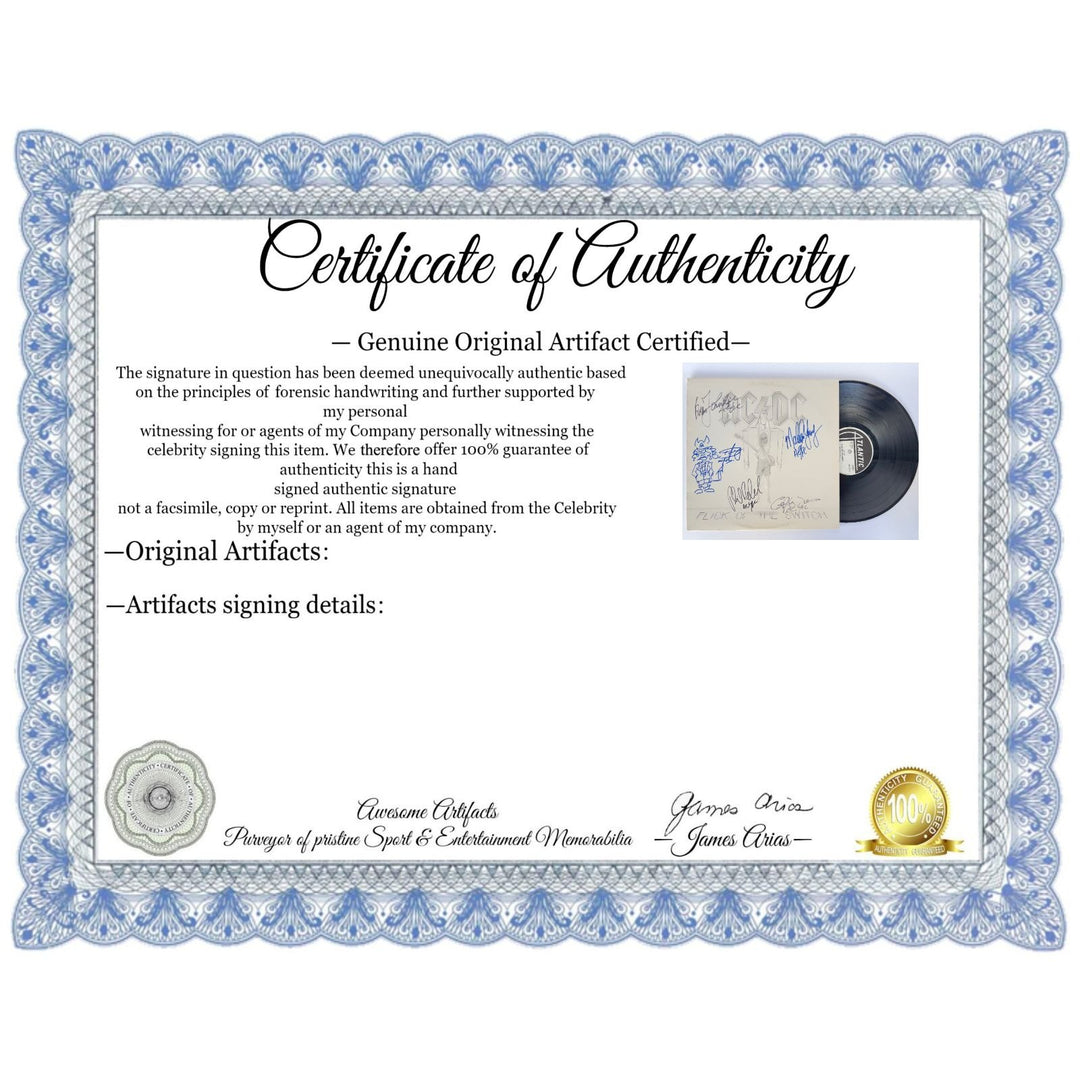 AC/DC " Flick of the Switch" Angus and Malcolm Young, Brian Johnston, Phil Rudd, & Cliff Williams original LP signed with proof