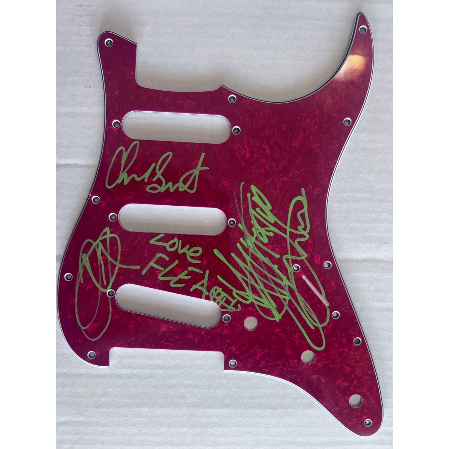 Red Hot Chili Peppers Anthony Kiedis flea Chad Smith Fender Stratocaster electric guitar pick guard signed with proof