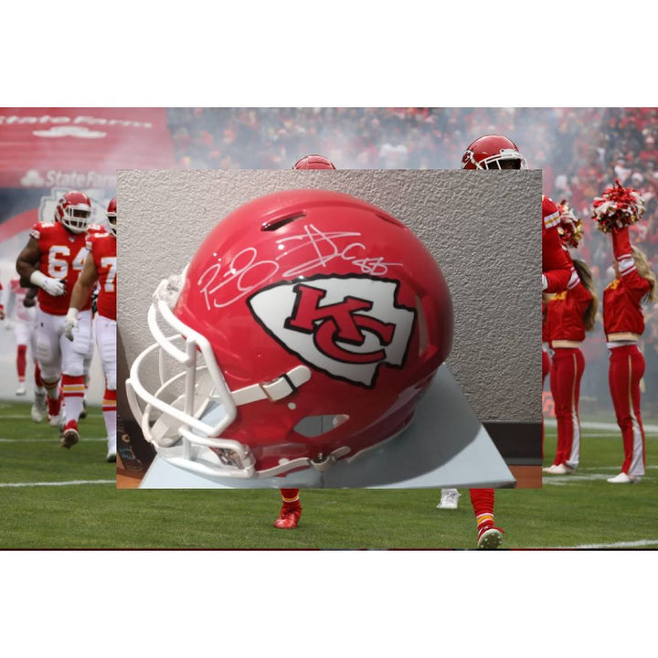 Patrick Mahomes Travis Kelce Kansas City Chiefs Riddell speed authentic helmet sign with proof