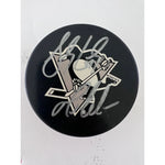 Load image into Gallery viewer, Pittsburgh Penguins Mario Lemieux Sidney Crosby official hockey puck signed with proof
