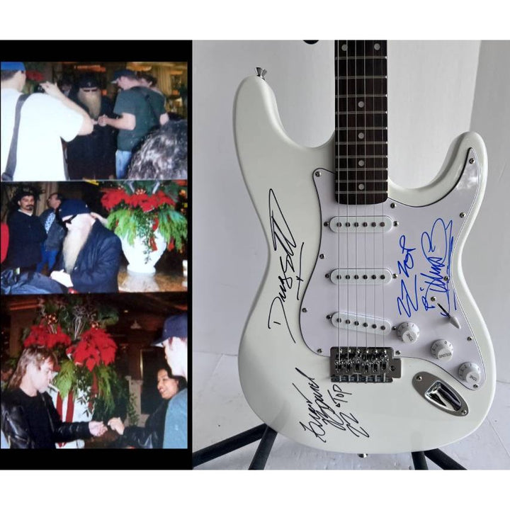 Billy Gibbons Frank Beard Dusty Hill ZZ Top Stratocaster full size electric guitar signed with proof