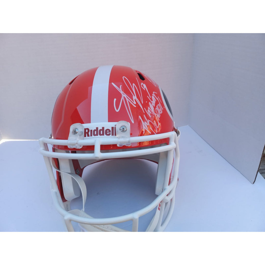 Georgia Bulldogs Stetson Bennett the mailman delivered, Kirby Smart and Brock Bowers Riddell full size speed helmet signed with proof and fr