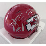 Load image into Gallery viewer, Patrick Mahomes Travis Kelce Kansas City Chiefs Riddell speed mini helmet signed with proof
