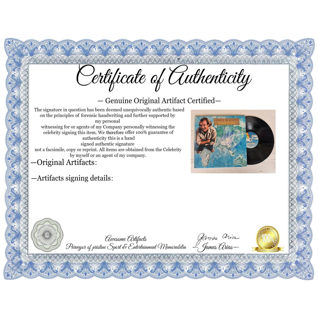 Jimmy Buffet ''Somewhere Over China'' LP signed with proof.