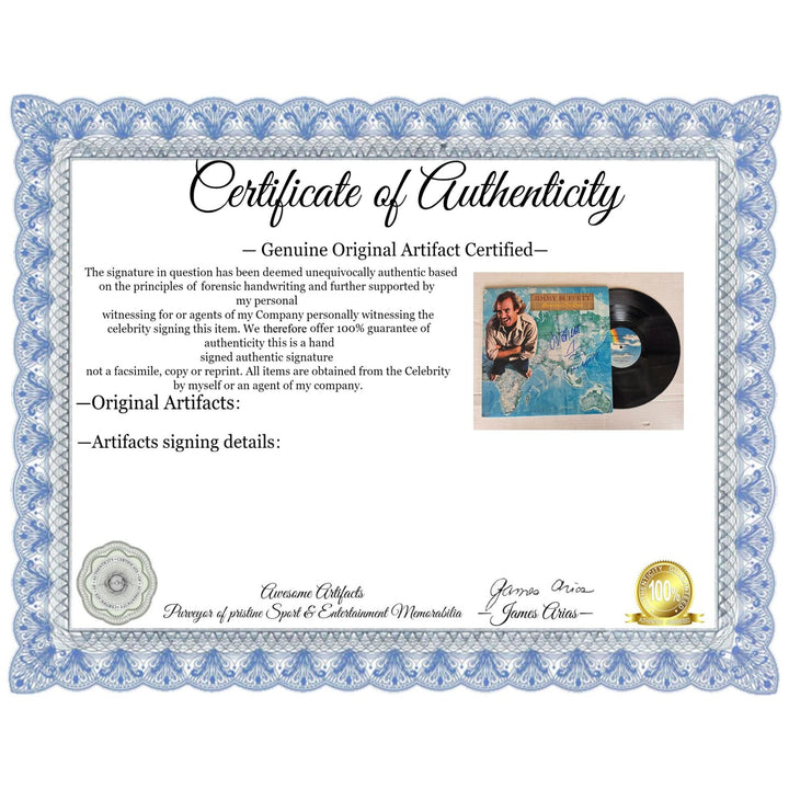 Jimmy Buffet ''Somewhere Over China'' LP signed with proof.