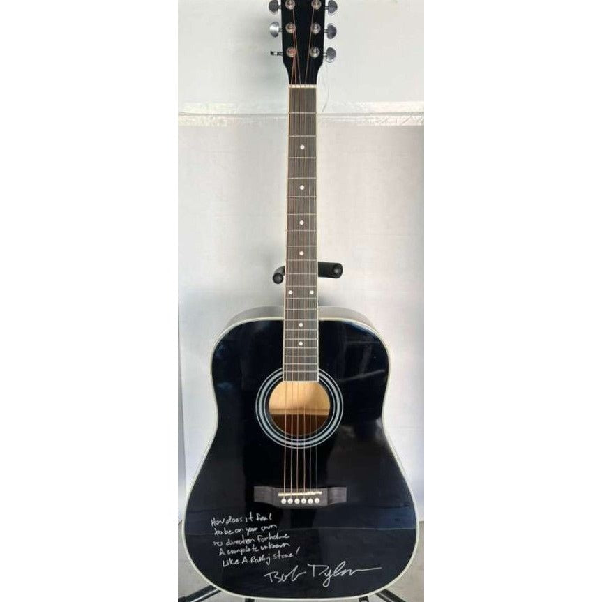 Bob Dylan acoustic guitar signed with lyrics and signing proof