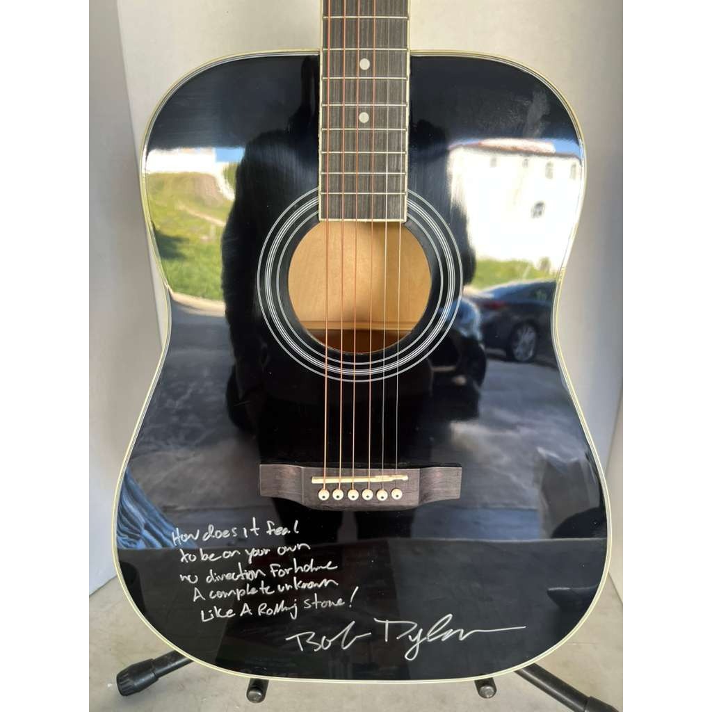 Bob Dylan acoustic guitar signed with lyrics and signing proof