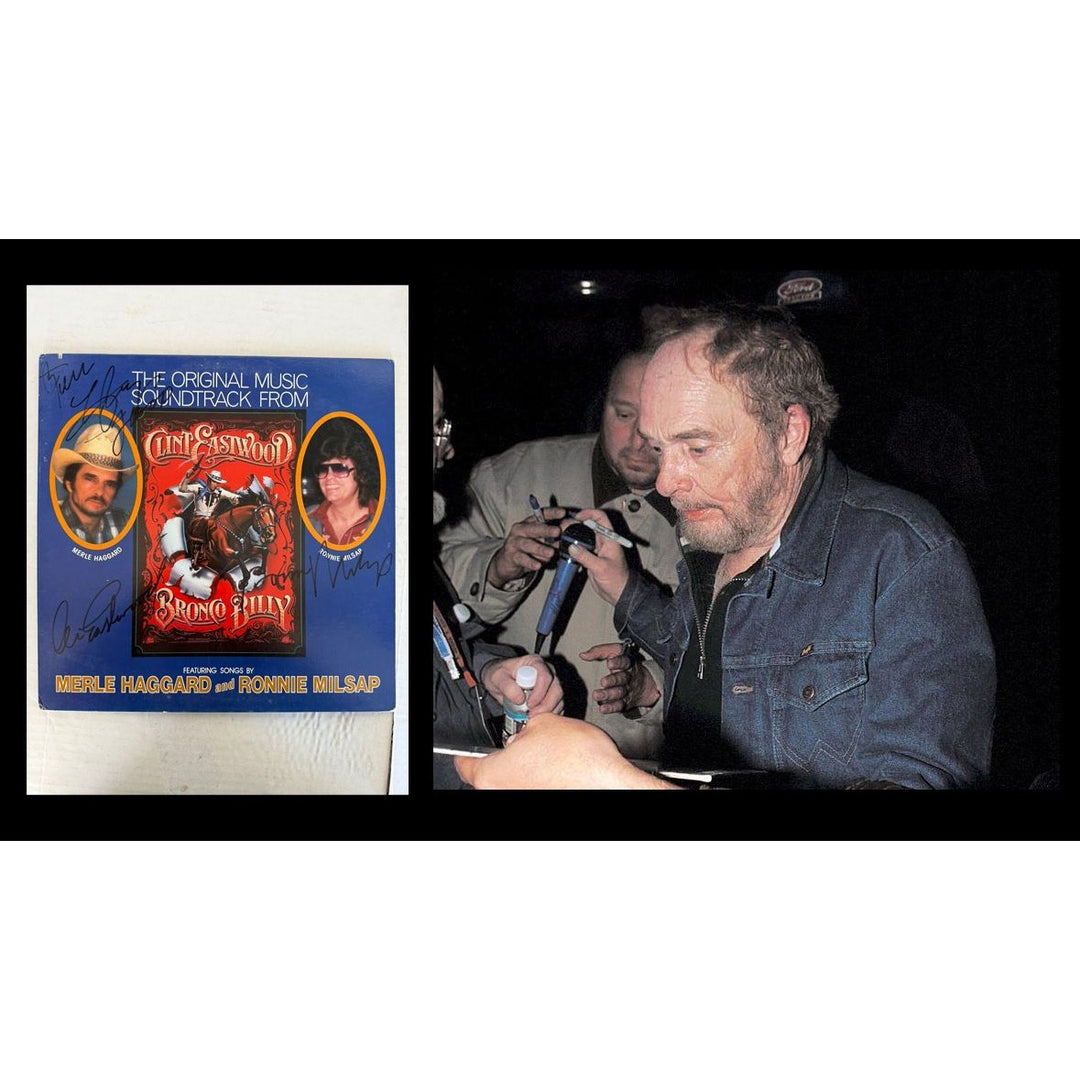 Merle Haggard & Ronnie Milsap "The Original Music From Bronco Billy" LP signed with proof.