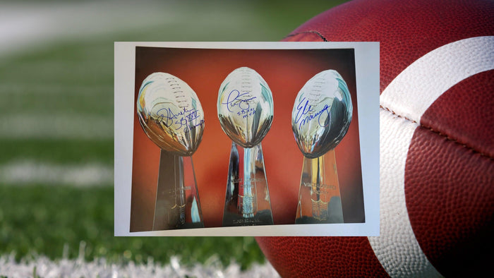 New York Giants Super Bowl MVPs OJ Anderson Phil Simms Eli Manning 16x20 photo signed