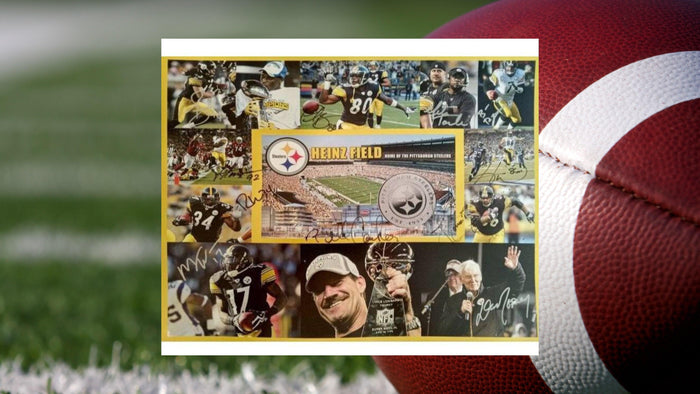 Pittsburgh Steelers Super Bowl champs Troy Polamalu Plaxico Burress Ben Roethlisberger Hines Ward Jerome Bettis 16 x 20 photo signed
