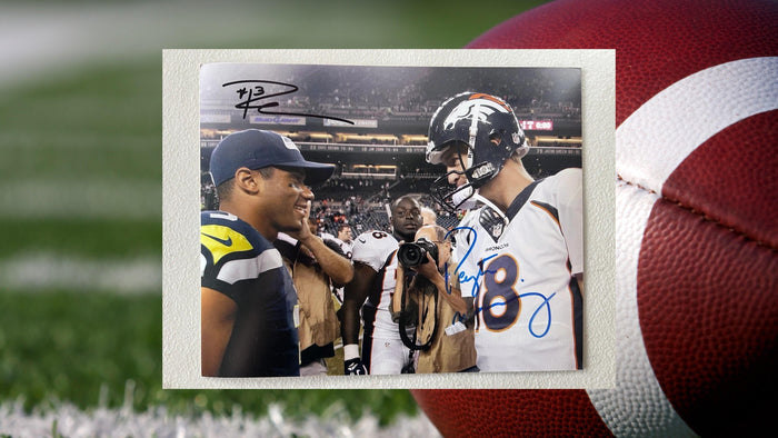 Peyton Manning and Russell Wilson 8x10 photo signed with proof