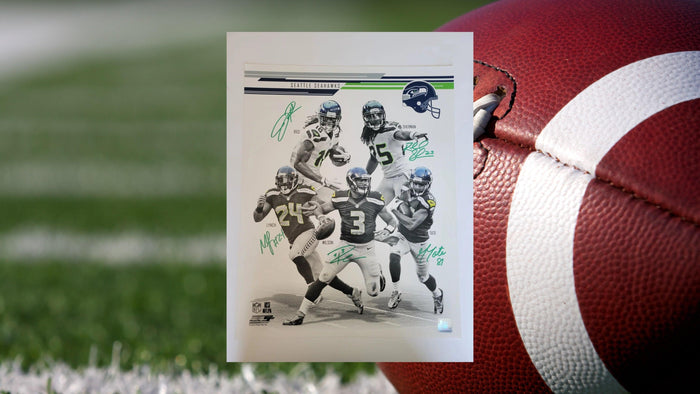 Seattle Seahawks Marshawn Lynch Simeon rice Richard Sherman Russell Wilson Golden Tate 16 x 20 photo signed