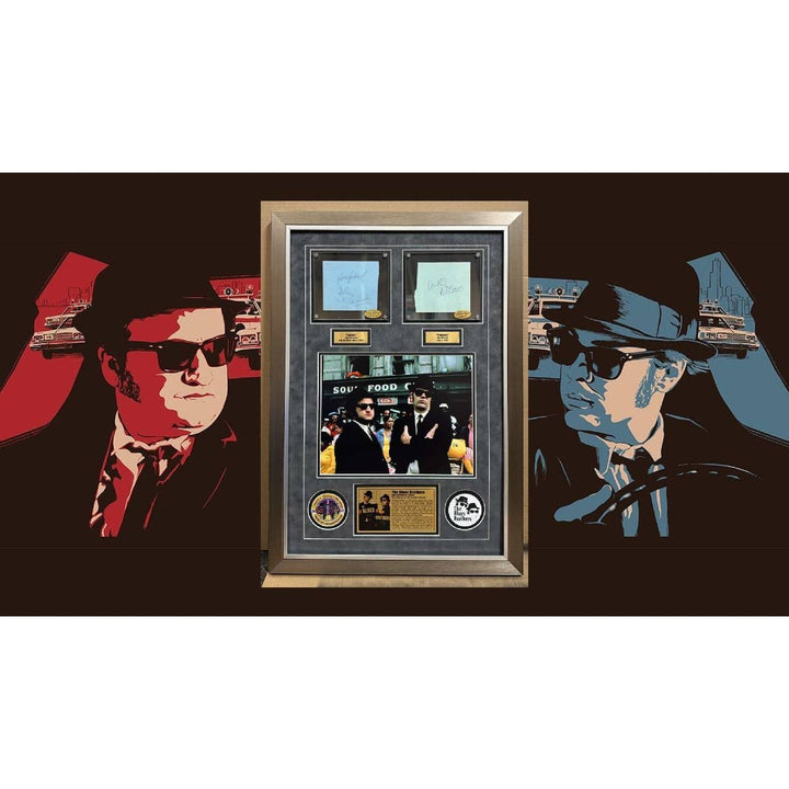 The Blues Brothers Dan Akroyd & John Belushi autograph book page signed with proof & museum quality frame with plexi 25x35.