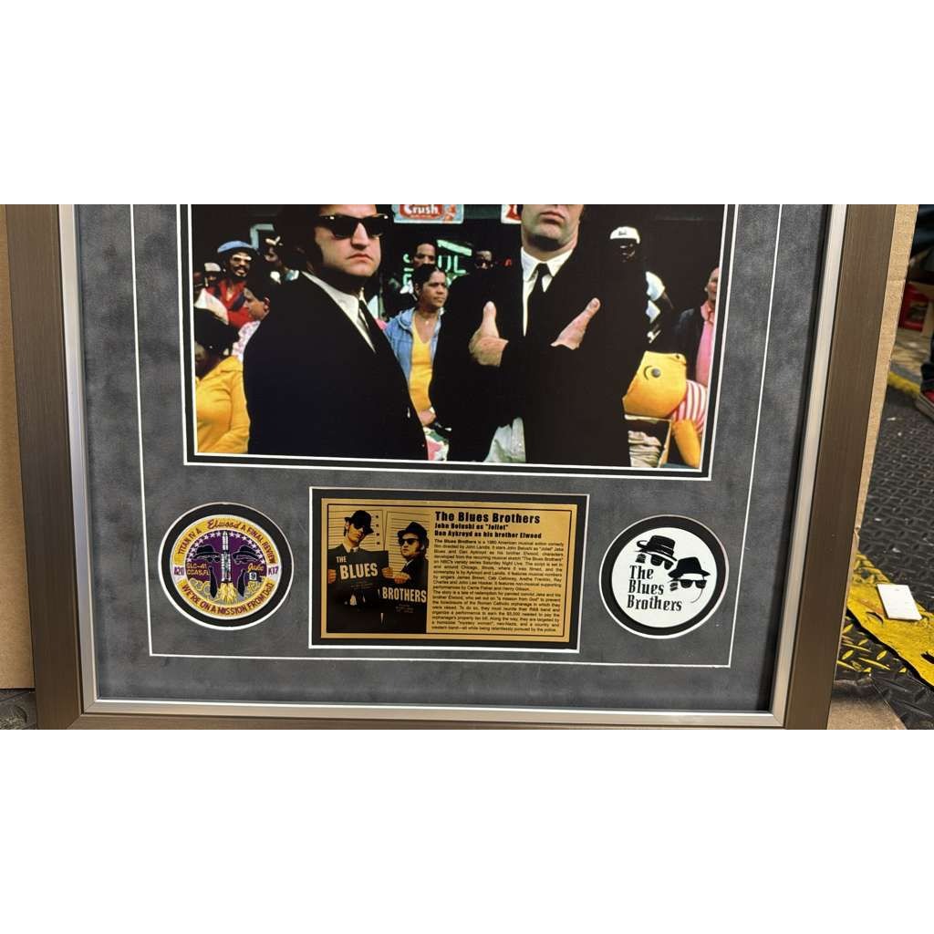 The Blues Brothers Dan Akroyd & John Belushi autograph book page signed with proof & museum quality frame with plexi 25x35.