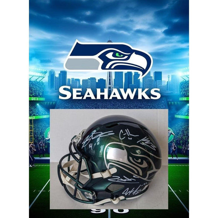 Seattle Seahawks Speed Replica full size emerald helmet with Sam Darnold Jaxon -Smith Njigba, Kenneth Walker, Zach Charbonnet, Cooper Kupp