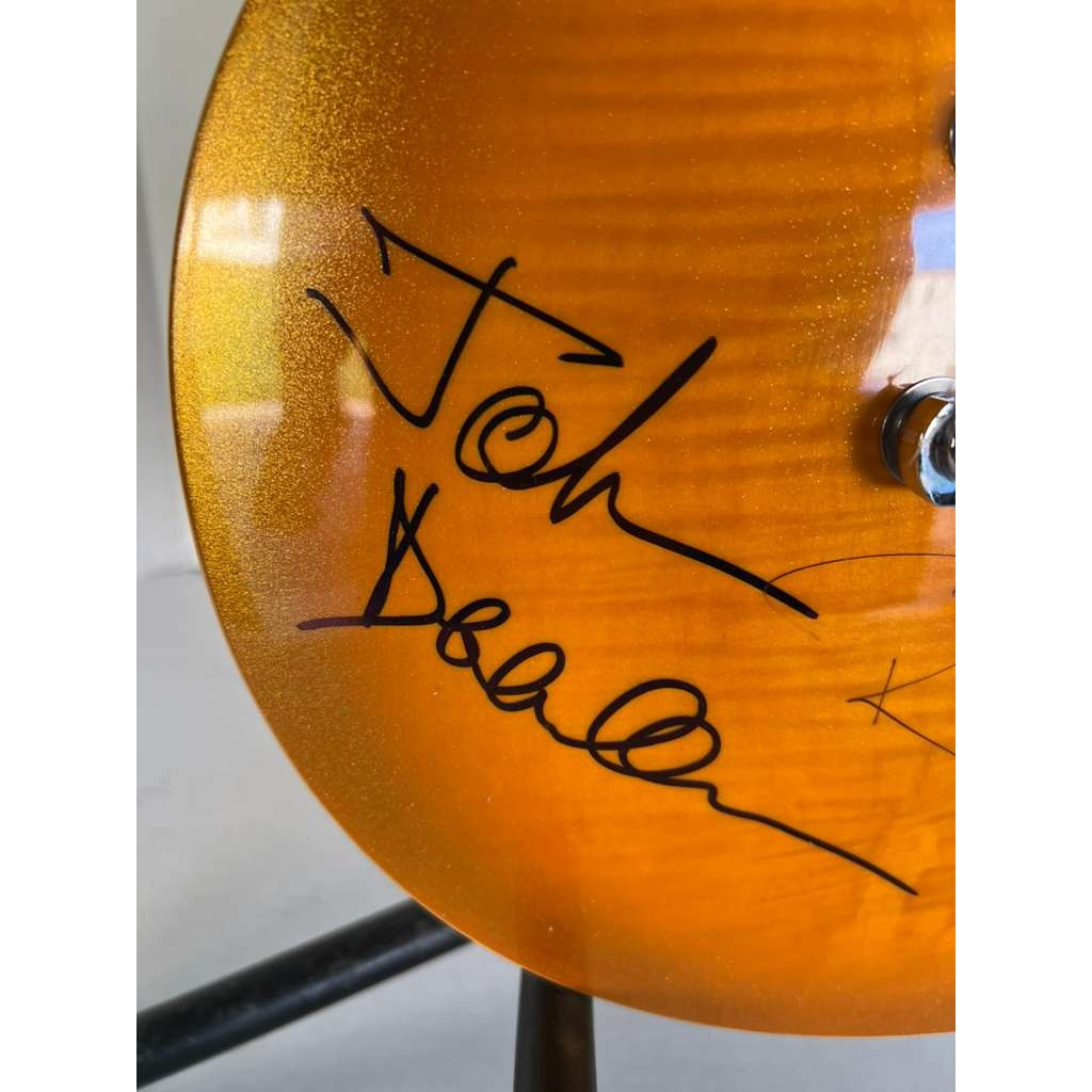 Queen Freddie Mercury, Brian May, Roger Taylor, John Deacon gold Les Paul electric guitar signed with proof