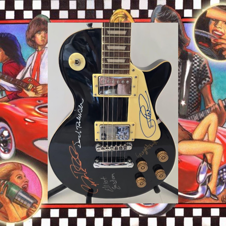 The Cars David Robinson, Ric Ocasek, Greg Hawkes, Benjamin Orr and Elliot Easton vintage black les paul electric guitar signed with photo proof and full provenance & CHAT GPT Authentication analysis - AA0926066 - image 1
