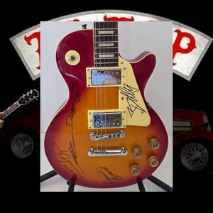 ZZ Top Billy Gibbons, Dusty Hill and Frank Beard vintage cherry les paul electric guitar signed with photo proof and full provenance & CHAT GPT Authentication analysis