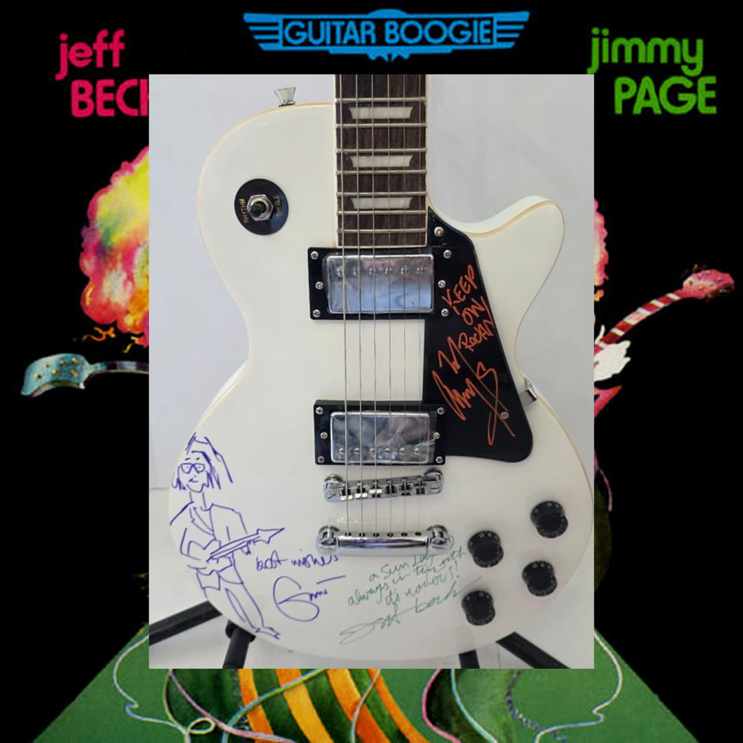 Eric Clapton (sketch), Jimmy Page (Inscribed), Jeff Beck (inscribed) vintage White les paul electric guitar signed with photo proof and full provenance & CHAT GPT Authentication analysis - AA0926083 - image 1