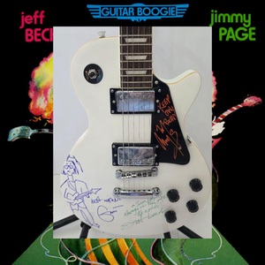 Eric Clapton (sketch), Jimmy Page (Inscribed), Jeff Beck (inscribed) vintage White les paul electric guitar signed with photo proof and full provenance & CHAT GPT Authentication analysis