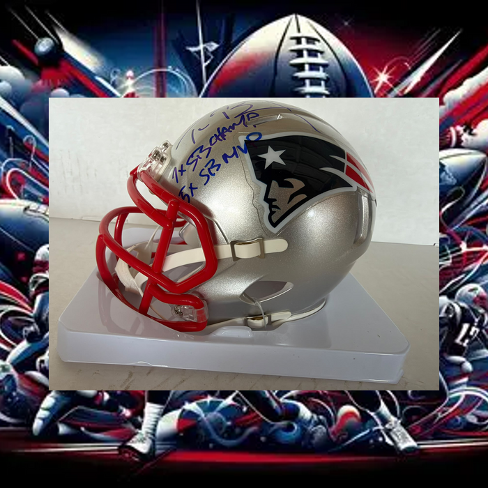 New England Patriots Tom Brady mini helmet signed with photo proof full provenance & CHAT GPT Authentication analysis