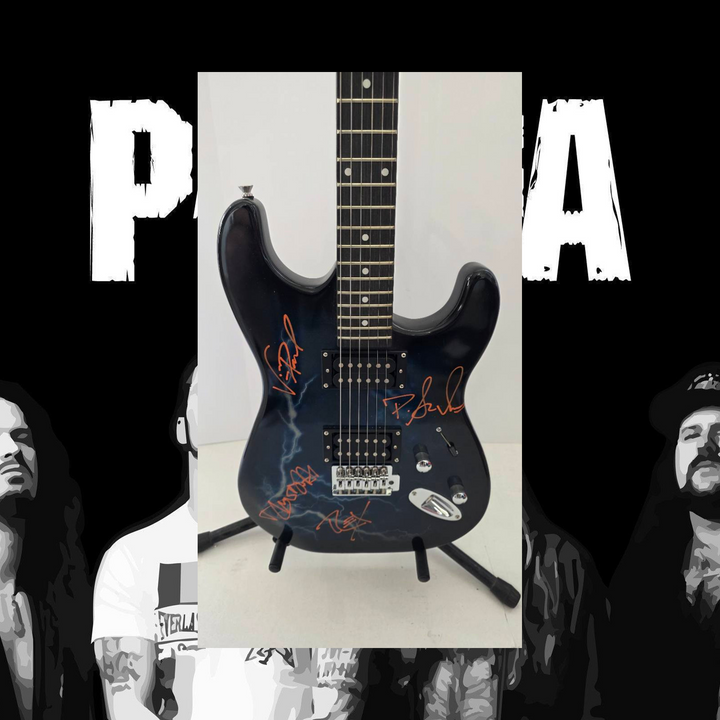 Pantera Dimebag Darrell Abbott, Vinnie Paul, Phil Anselmo and Rex Brown full size Lightning electric guitar signed with proof and full provenance & CHAT GPT Authentication analysis - AA09260178 - image 1