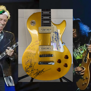Angus Young Slash Keith Richards vintage gold les paul electric guitar signed with photo proof and full provenance & CHAT GPT Authentication analysis