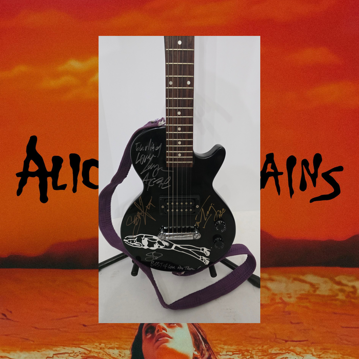 Alice In Chains Layne Staley, Jerry Cantrell, Mike Inez, Sean Kinney vintage one of a kind electric guitar photo proof, CHAT GPT AI verified analysis OF AUTHENTICATION & certification with provenance