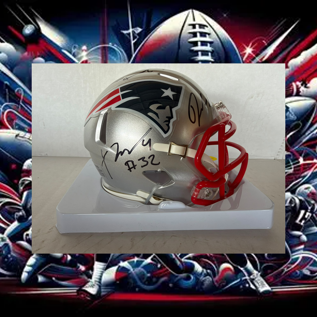 New England Patriots Drake Maye TrevYon Henderson & AJ Brown  mini helmet signed with photo proof full provenance & CHAT GPT Authentication analysis - AA09260243 - image 1