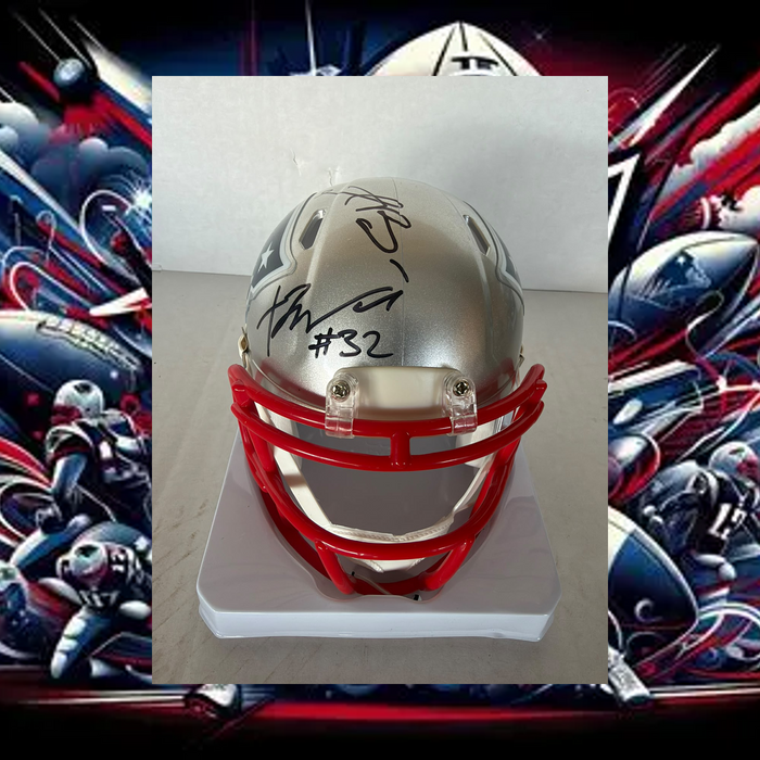 New England Patriots Drake Maye TrevYon Henderson & AJ Brown  mini helmet signed with photo proof full provenance & CHAT GPT Authentication analysis