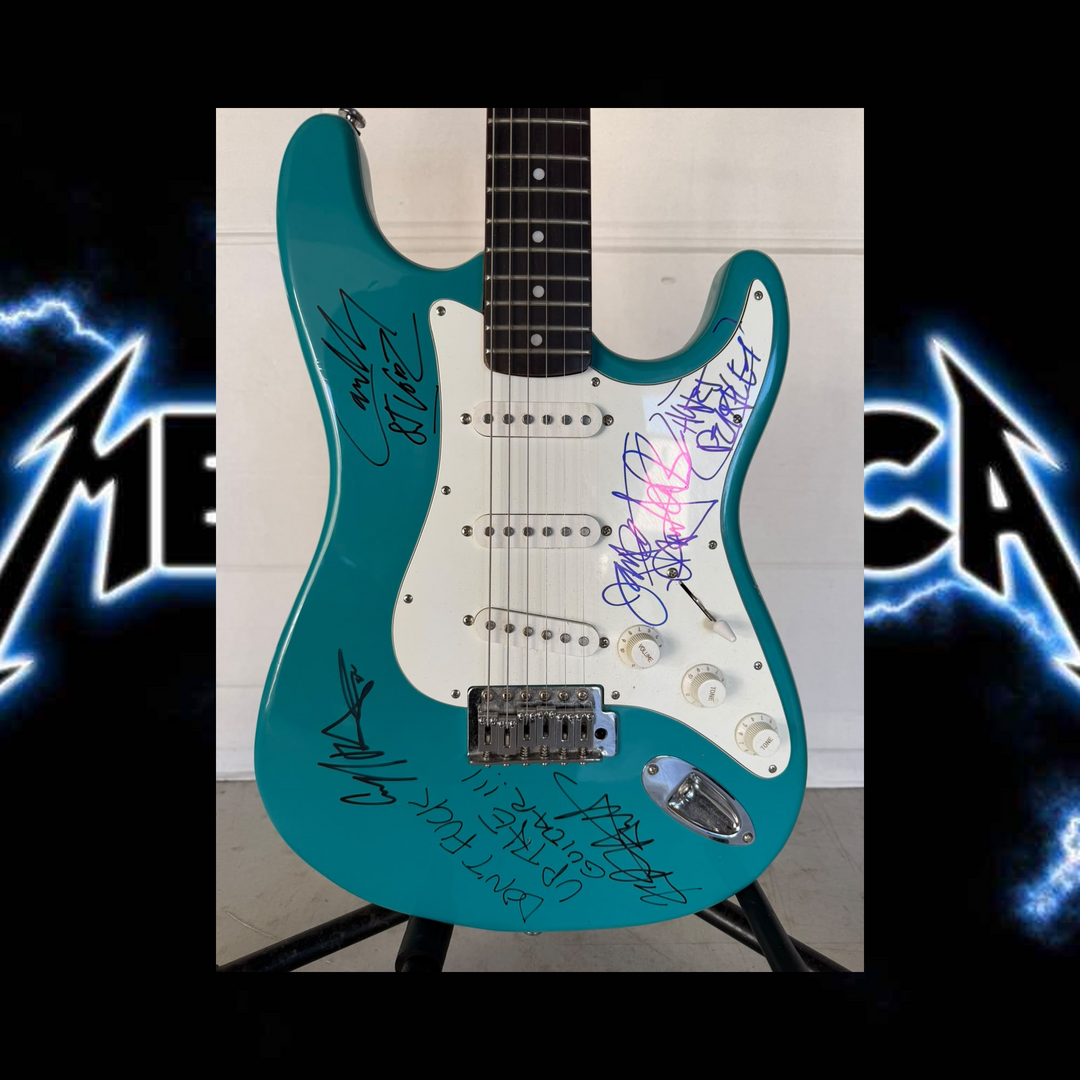 Metallica James Hetfield, Cliff Burton, Lars Ulrich, Kirtk Hammett 1980's Hondo Electric Guitar H-760 Sea Foam Green signed with full certification, AI verification analysis & photo proof - AA092607 - image 1