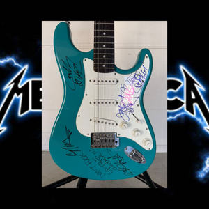 Metallica James Hetfield, Cliff Burton, Lars Ulrich, Kirtk Hammett 1980's Hondo Electric Guitar H-760 Sea Foam Green signed with full certification, AI verification analysis & photo proof