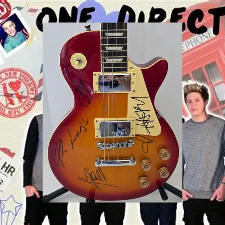 Harry Styles and One Direction vintage cherry les paul electric guitar signed with photo proof and full provenance & CHAT GPT Authentication analysis - AA0926061 - image 1