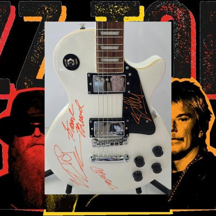 ZZ Top Billy Gibbons, Dusty Hill and Frank Beard vintage white les paul electric guitar signed with photo proof and full provenance & CHAT GPT Authentication analysis - AA0926068 - image 1